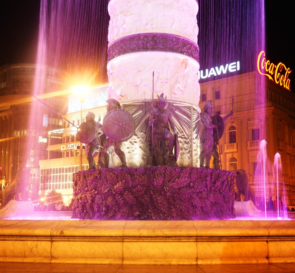Fountain light show in Skopje's main square